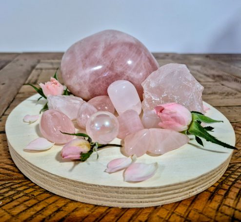 Pink- Rose Quartz, Rhodonite, pink Tourmaline, pink Calcite